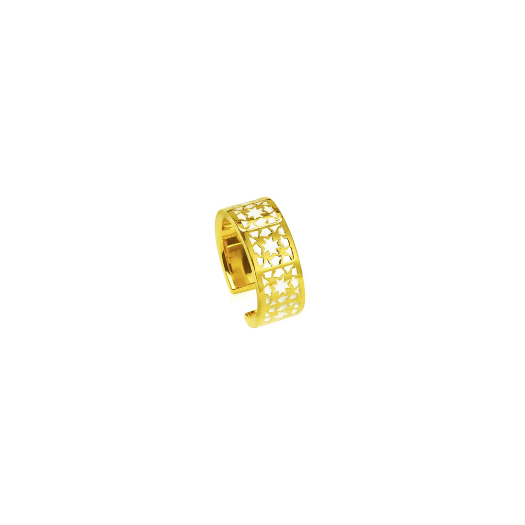 RISIS Peranakan Orchid Ring, encapsulated in 18K Gold and White Enamel