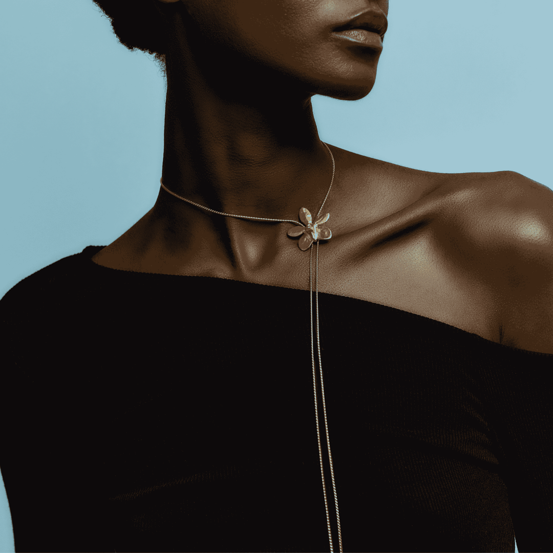 RISIS Aeridovanda Vieng Ping Orchid Long Slider Necklace in 24K Gold