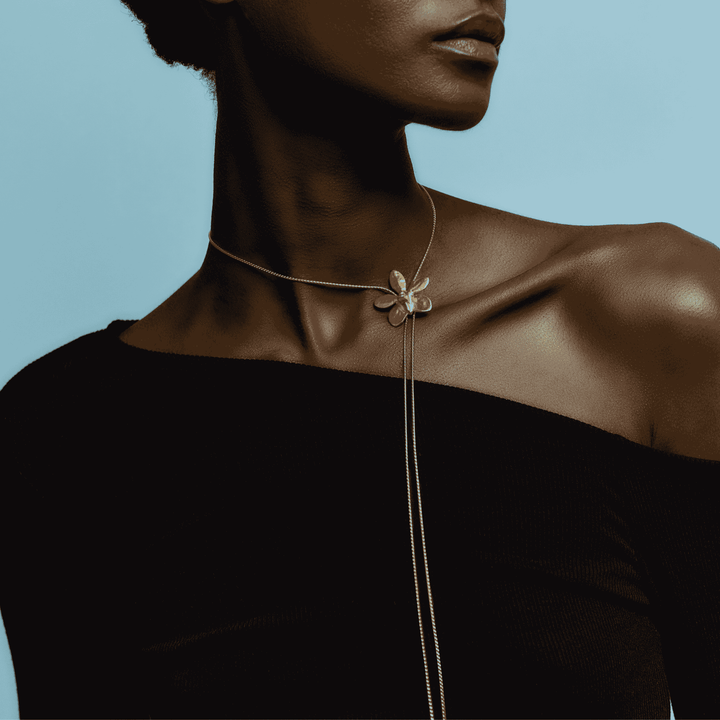 RISIS Aeridovanda Vieng Ping Orchid Long Slider Necklace in 24K Gold