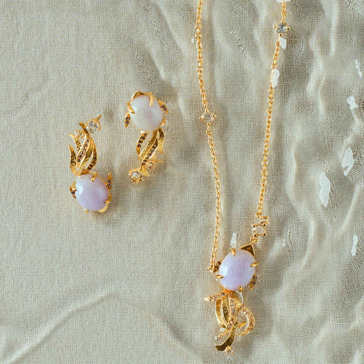 RISIS Aqua Enchanté Goldfish Jewellery Set (Earrings & Necklace), 925 Sterling Silver encapsulated in 24K Swiss Gold with Type A Burmese Lavender Jadeite and White Topaz