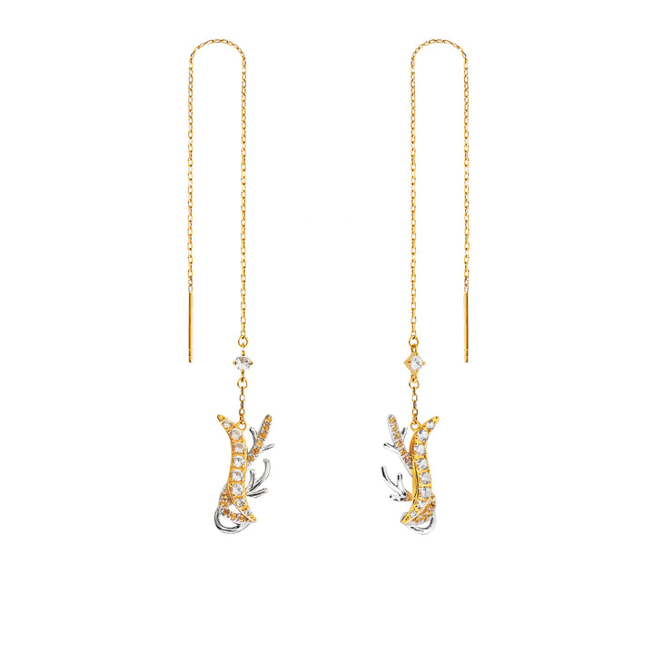 RISIS Aqua Enchanté Threader Earrings, 925 Sterling Silver encapsulated in 18K Gold and White Topaz