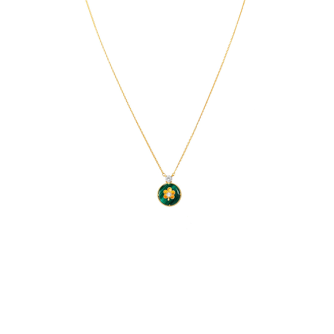RISIS Beaded Ascocenda Necklace, 925 Sterling Silver encapsulated in 18K Gold with Malachite and White Topaz