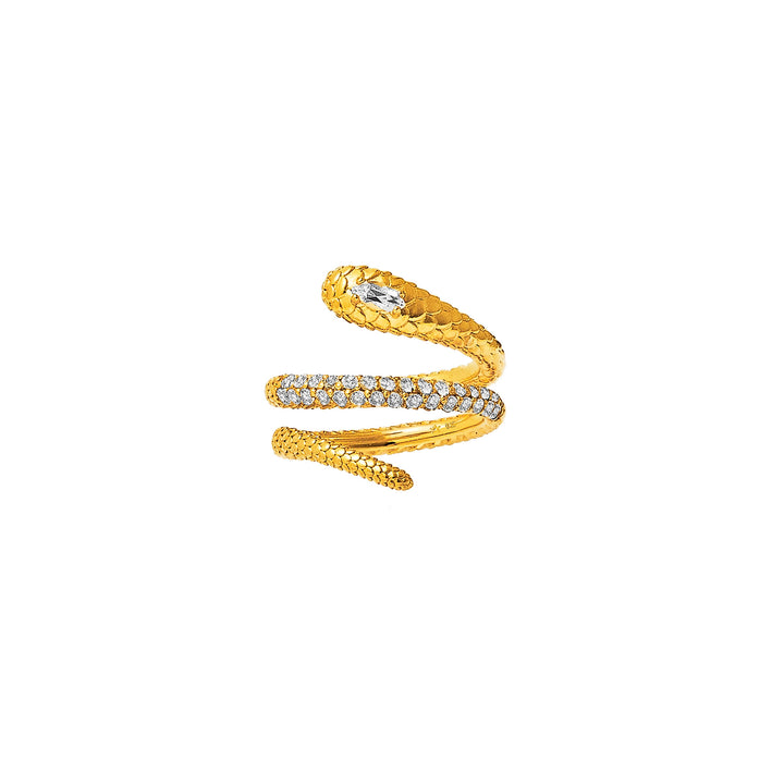 RISIS Serpentine Enigma Ring, 925 Sterling Silver encapsulated in 18K Gold with White Topaz