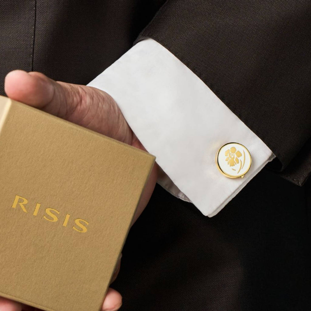 RISIS Vanda Button Cuffs in 18K Gold and White Enamel