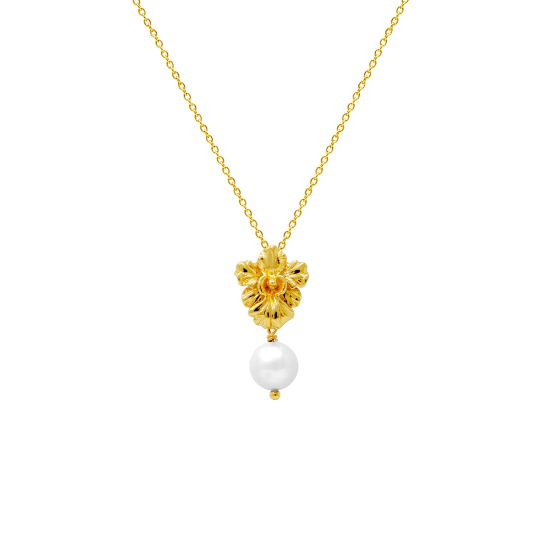 RISIS Vanda Whispers Necklace, encapsulated in 18K Gold with Freshwater Pearls
