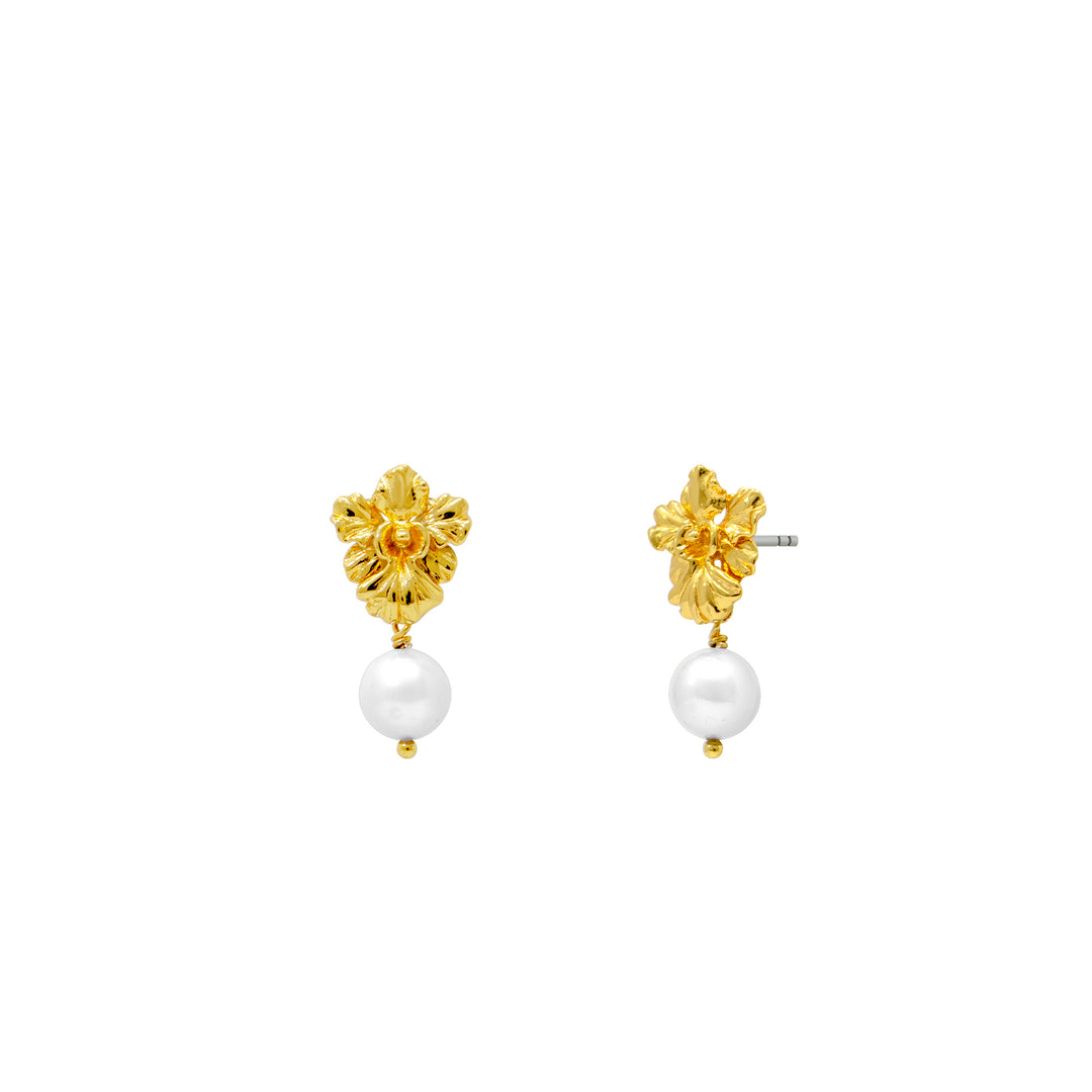 RISIS Vanda Whispers Earrings, encapsulated in 18K Gold with Freshwater Pearls