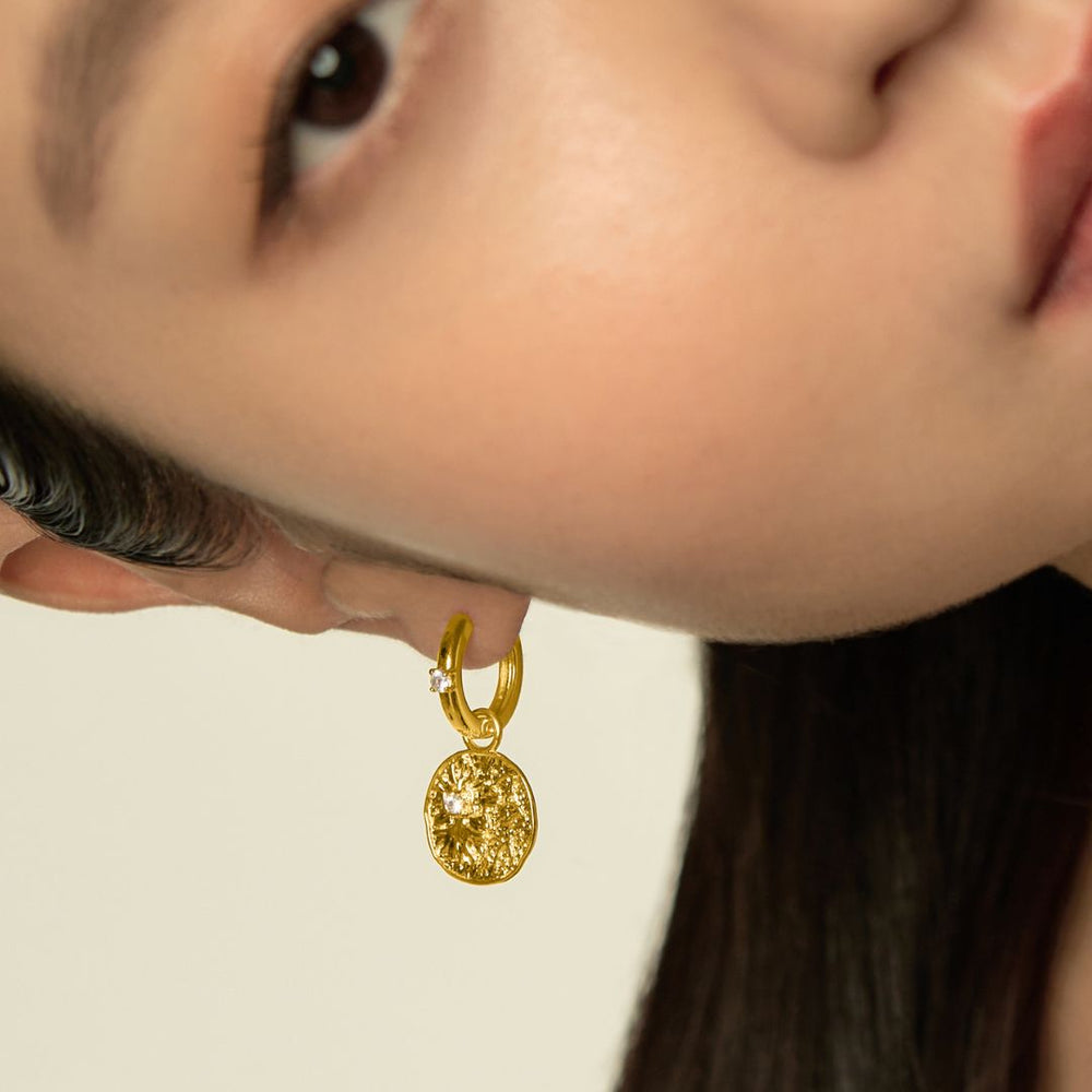 RISIS Athena Pendant Earrings, Encapsulated in 18K Gold with White Topaz