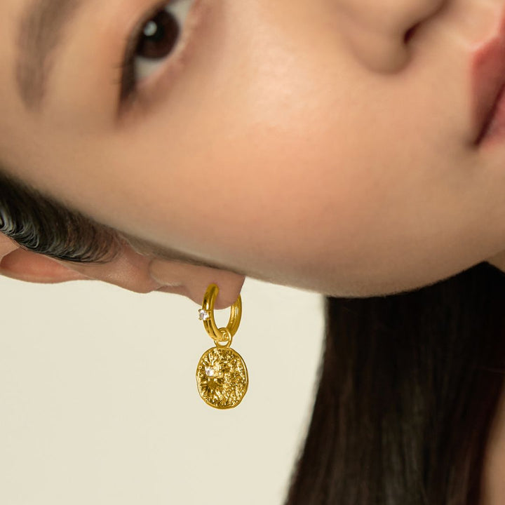 RISIS Athena Pendant Earrings, Encapsulated in 18K Gold with White Topaz