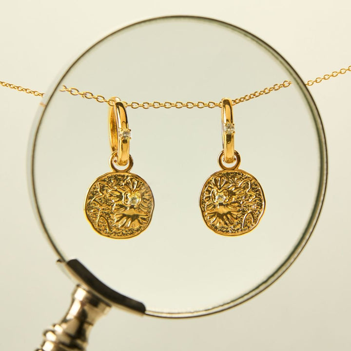 RISIS Athena Pendant Earrings, Encapsulated in 18K Gold with White Topaz
