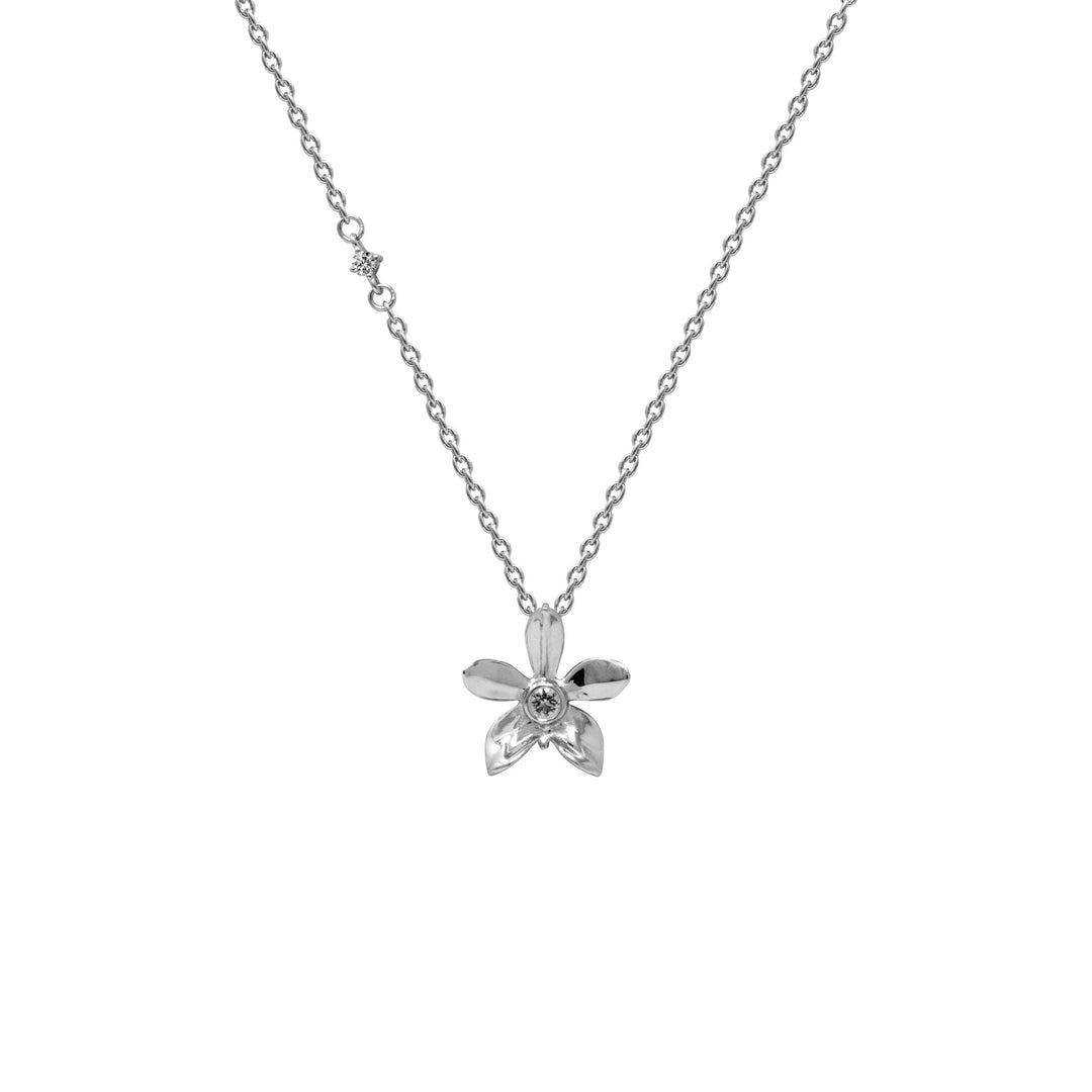 RISIS Dainty Ascocenda Necklace, 925 Sterling Silver encapsulated in Rhodium with White Topaz