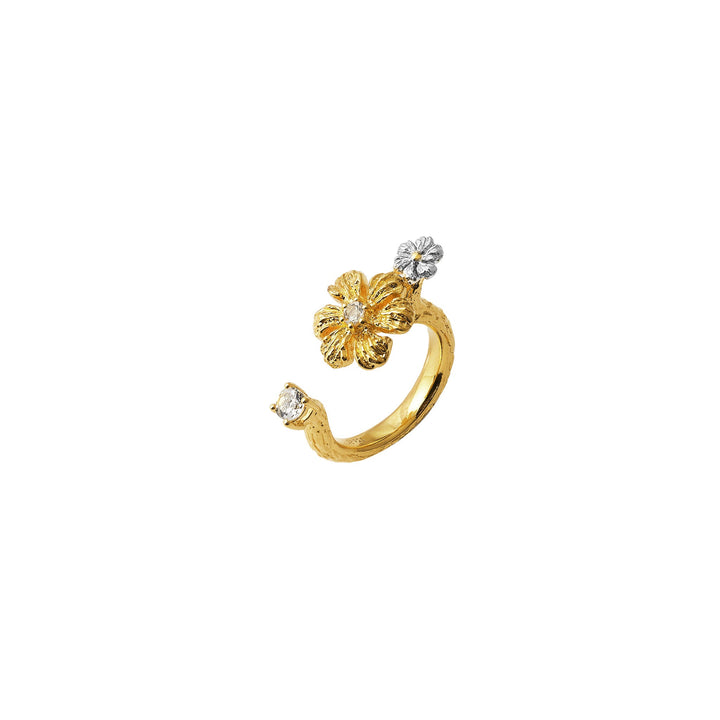 RISIS Enchanted Jasmine Ring 925 Silver encapsulated in 24K Swiss Gold and Palladium Silver with White Topaz
