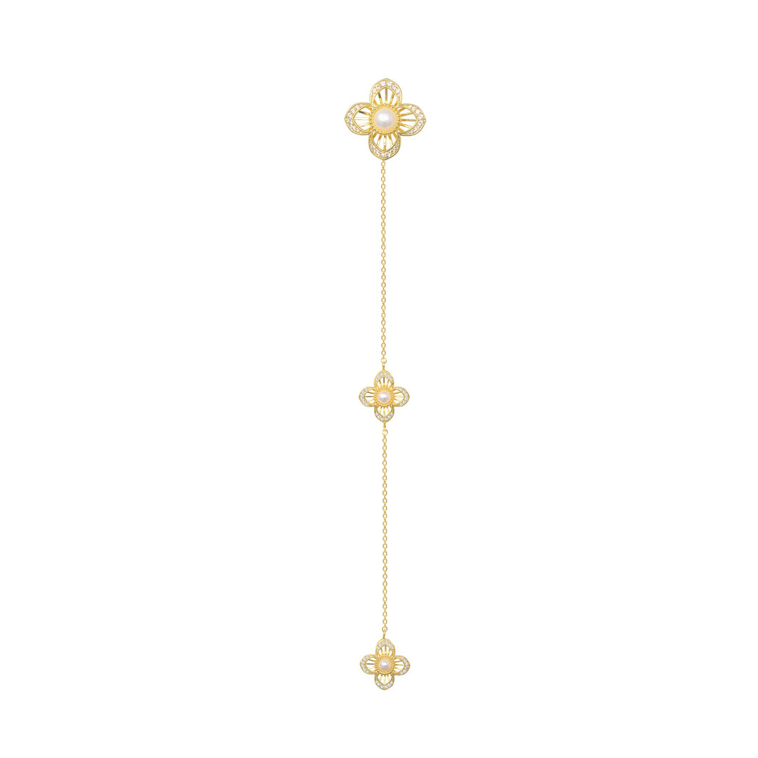 RISIS Lady Peranakan Kerongsang, Encapsulated in 18K Gold with White Topaz and Freshwater Pearls