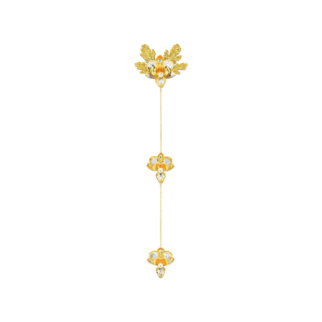 RISIS Phalaenopsis Kerongsang with Natural Phalaenopsis Orchid Encapsulated in 24K Swiss Gold and Palladium Silver with Freshwater Pearls, with Natural Citronella leaves encapsulated in 24K Swiss Gold