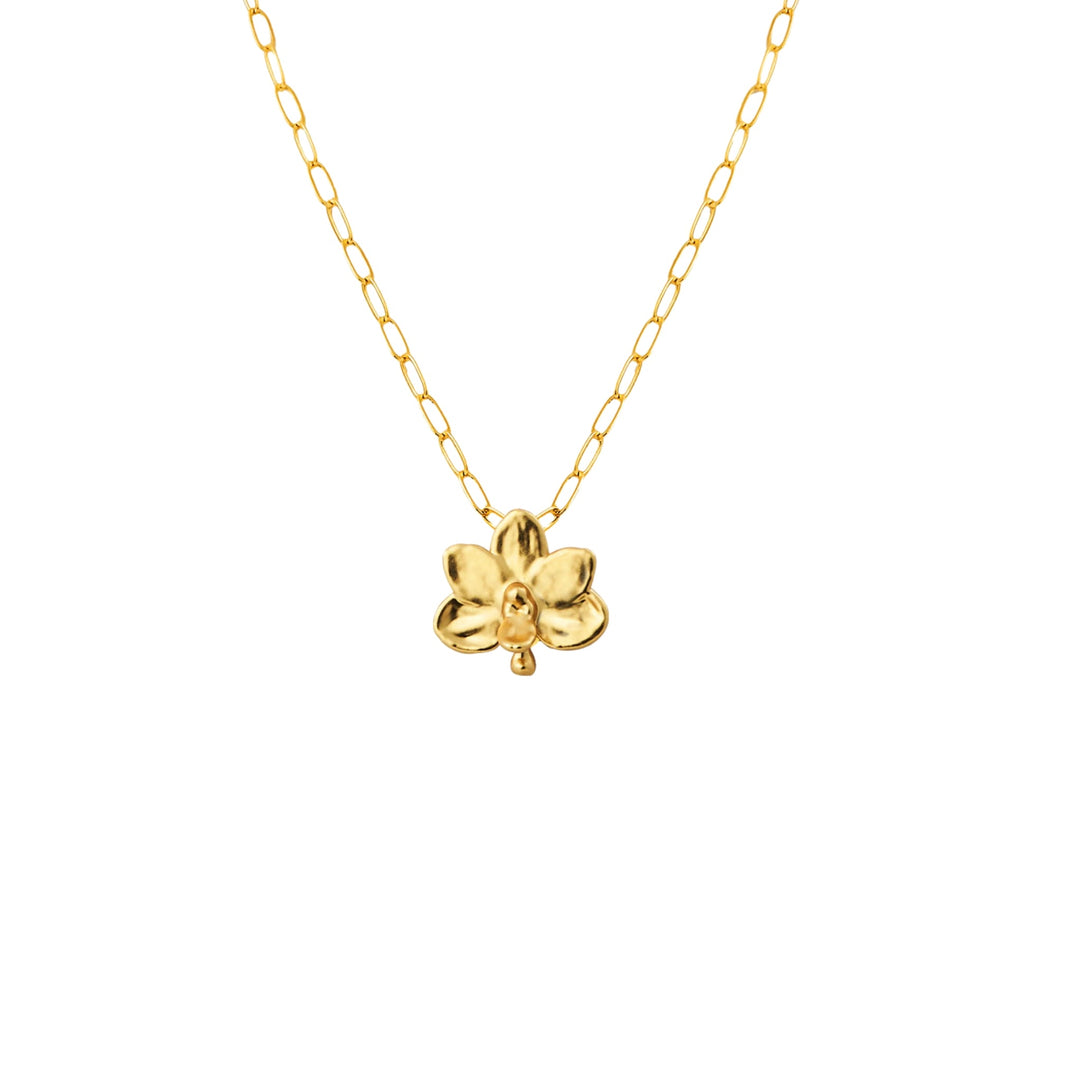 RISIS Necklace, Natural Petite Ascocenda Orchid encapsulated in 24K Swiss Gold