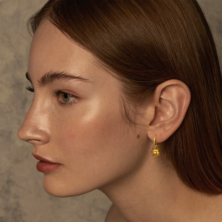 RISIS Star Anise Gold Earrings, 925 Silver encapsulated in 18K Gold with Cubic Zirconia