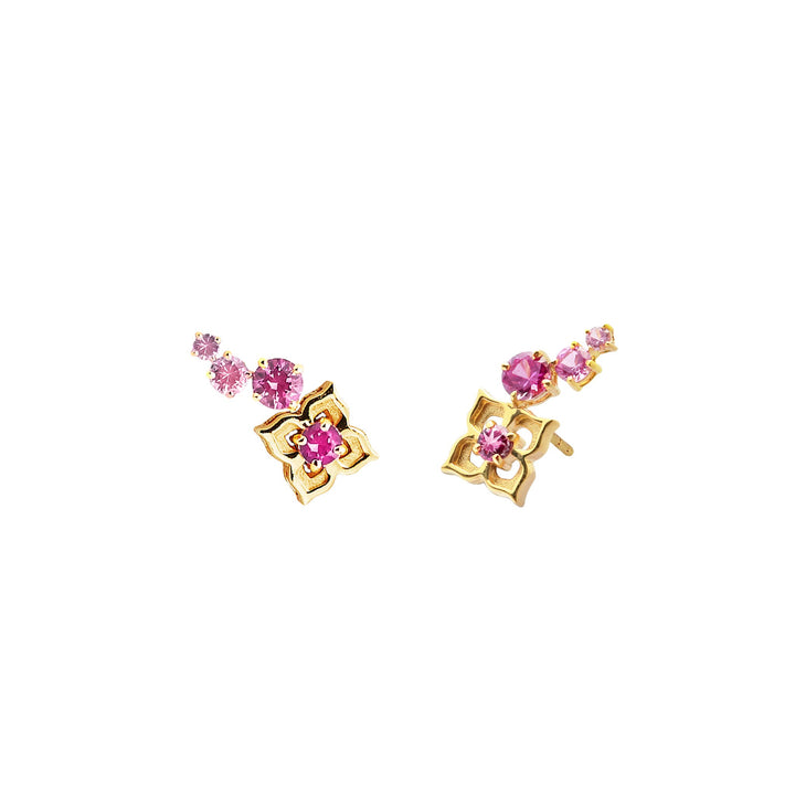 RISIS Timeless Nyonya Pink Sapphires Climber Earrings,  Natural Ascocenda Sagarik Orchids  encapsulated in 24K Swiss Gold