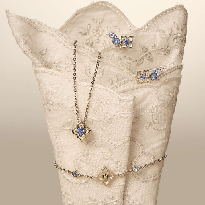 RISIS Timeless Nyonya Necklace, 925 Sterling Silver encapsulated in Rhodium with Blue Sapphires