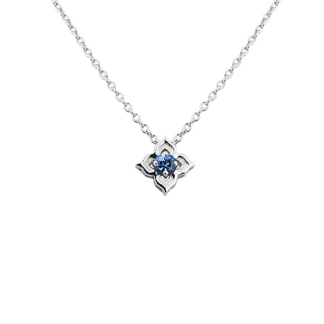 RISIS Timeless Nyonya Necklace with Blue Sapphires, 925 Sterling Silver encapsulated in Rhodium