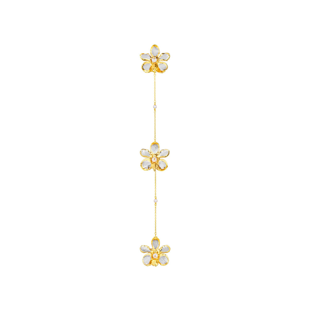 RISIS Vanda Sunset Orchid Kerongsang, Natural Vanda Rhynchorides Sunset Hybrid Orchid Encapsulated in 24K Swiss Gold and Palladium Silver with Freshwater Pearls