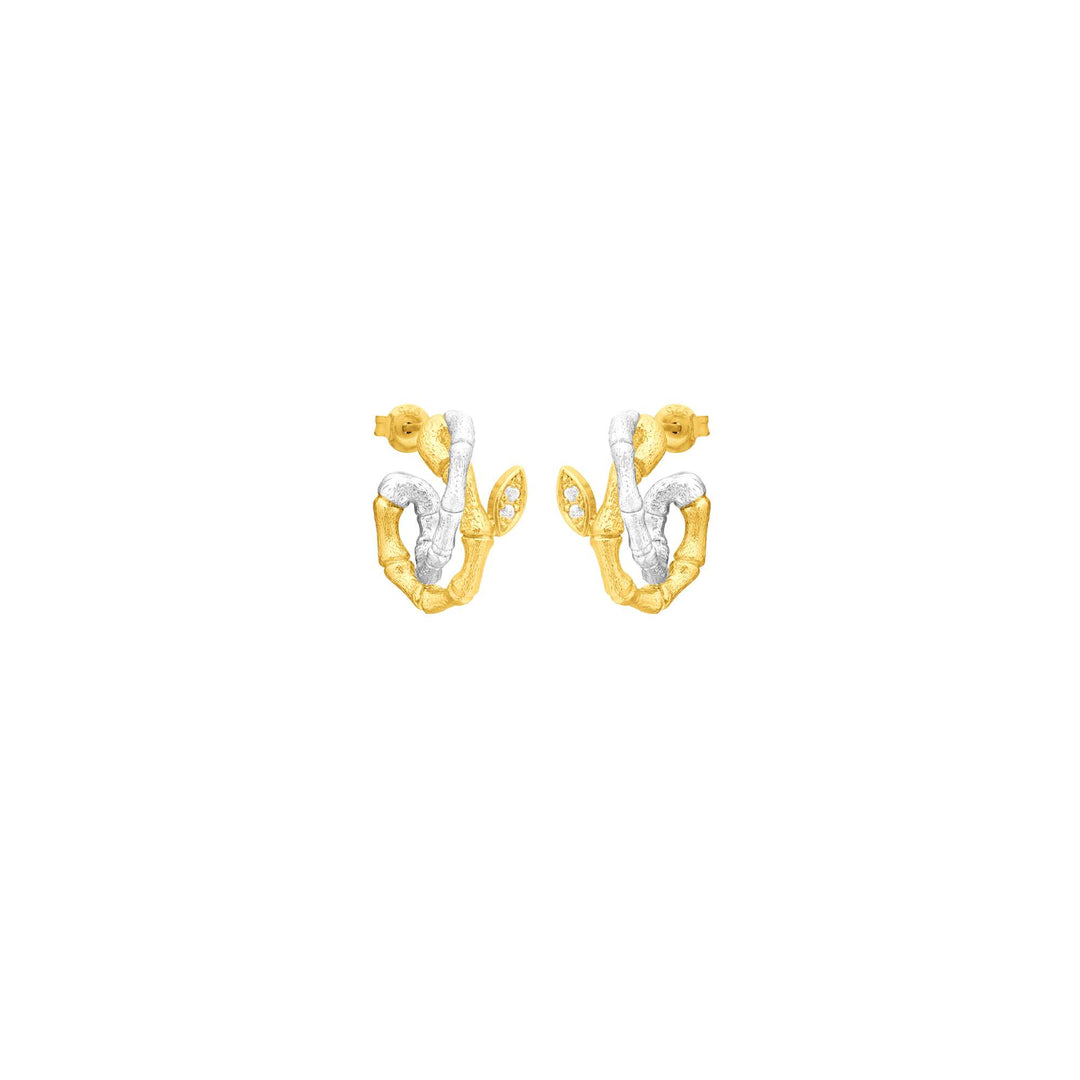 Bamboo Twist Pierced Earrings with White Sapphires - - RISIS