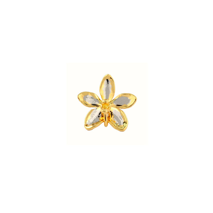Risis Aeridovanda Vieng Ping Orchid Brooch/Pendant (PG) - A five-petaled flower-shaped charm with a glossy gold trim and translucent, faceted petals that shimmer with an inner play of light.