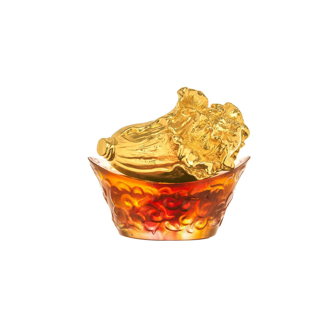 Risis Cabbage on Red Yuan Bao - A golden-colored, textured decorative bowl with a flower pattern at the base transitioning into a shiny, molten-like surface at the top.