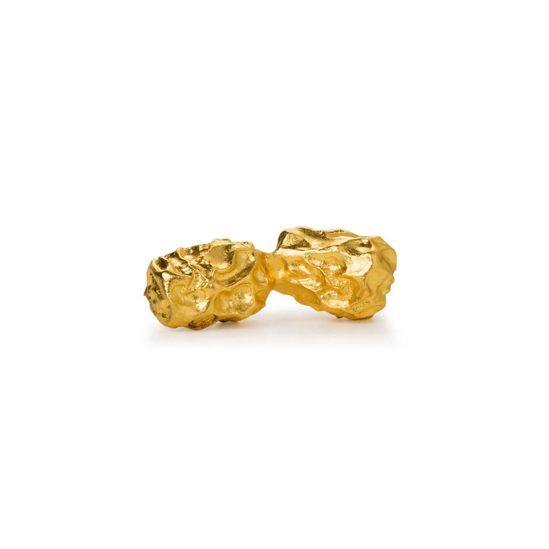 Risis Golden Harvest Jujube - A textured golden object resembling a natural, irregular shape, possibly a piece of art or jewelery, with a lustrous finish and organic contours.