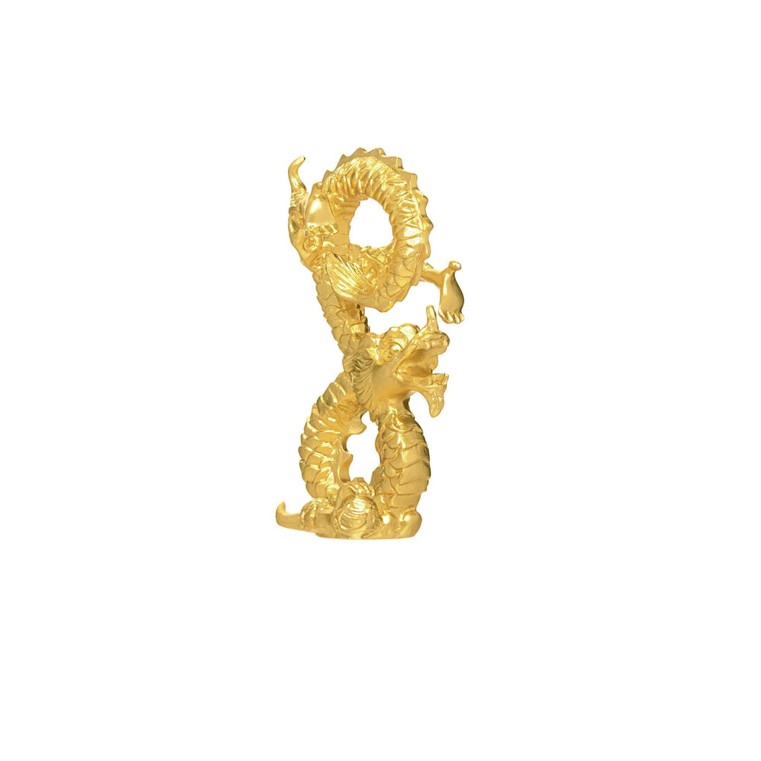 Risis Mini Orientals - Dragon - A golden sculpture depicts a sinuous, serpentine dragon with intricate scales, curling elegantly with its jaws open, showcasing fine craftsmanship and glossy finish.