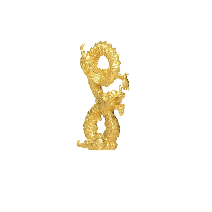 Risis Mini Orientals - Dragon - A golden sculpture depicts a sinuous, serpentine dragon with intricate scales, curling elegantly with its jaws open, showcasing fine craftsmanship and glossy finish.