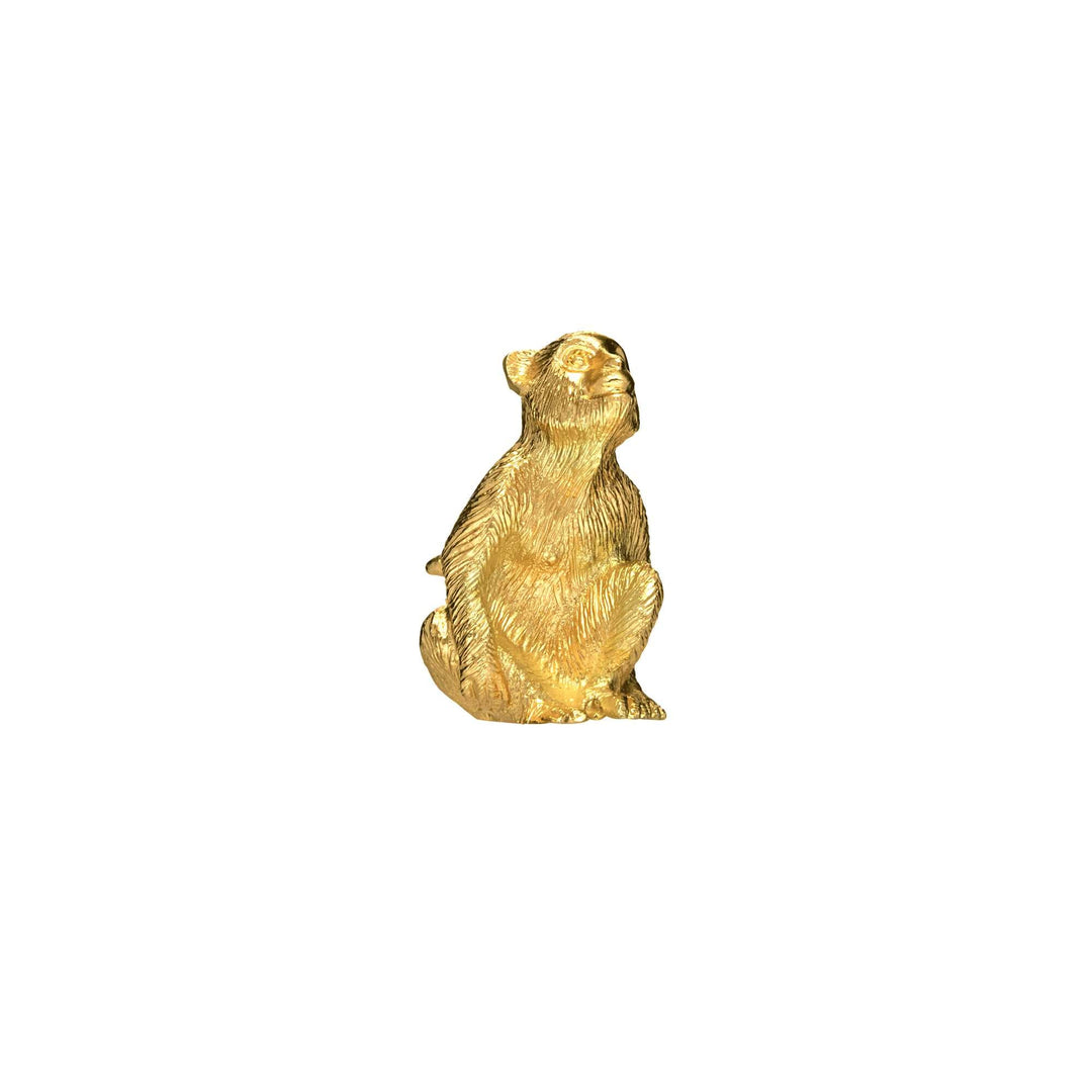 Risis Mini Orientals - Monkey - A golden sculpture of a meerkat sitting upright, featuring detailed fur textures and a bright metallic sheen, suggesting a sense of curiosity or watchfulness.