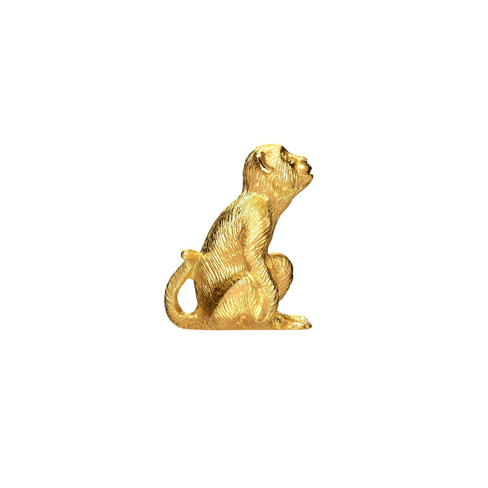 Risis Mini Orientals - Monkey - A golden sculpture of a monkey sitting, with intricate fur details and a contemplative upward gaze, evokes a sense of elegance and artistry.