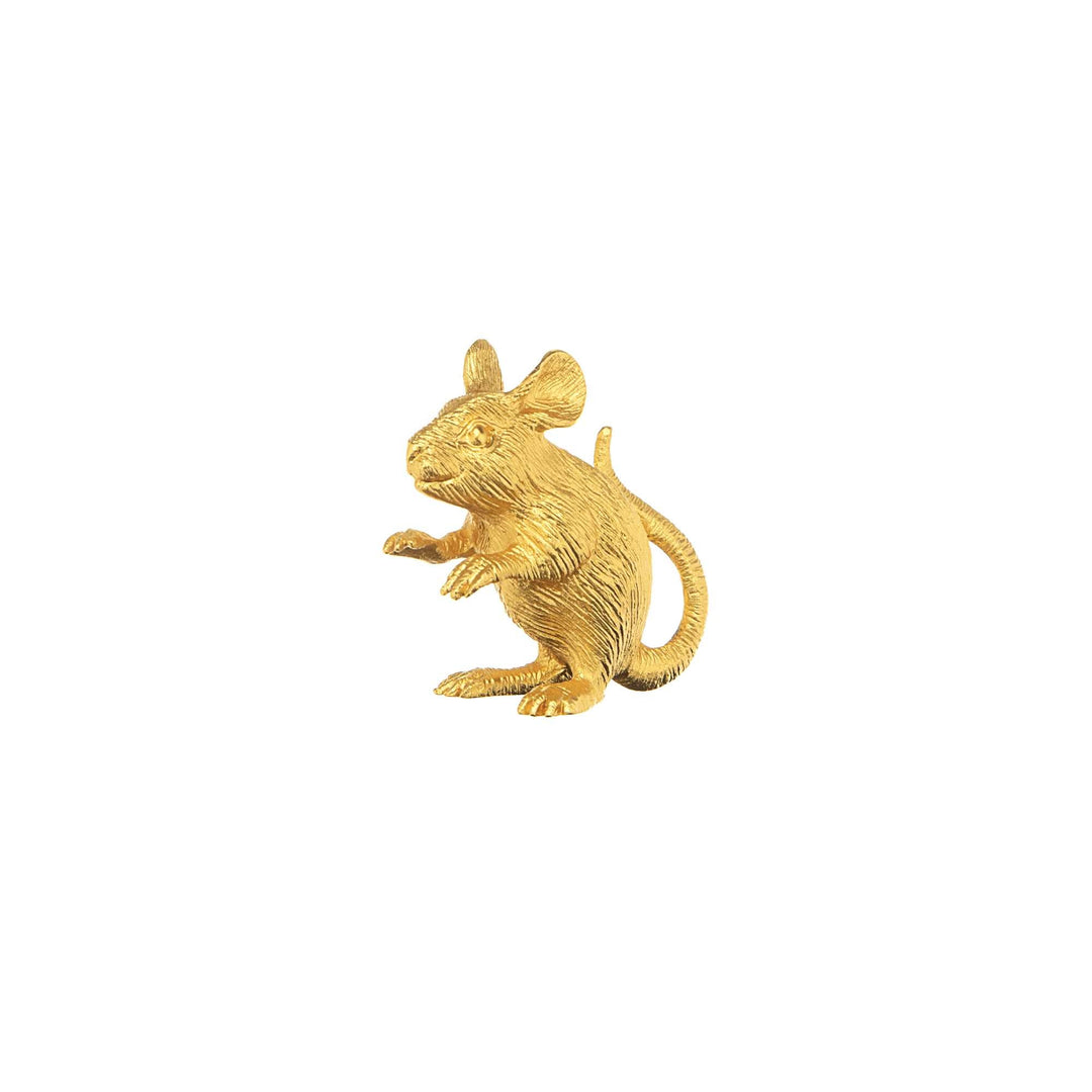 Risis Mini Orientals - Rat - A golden figurine of a mouse standing upright on its hind legs with detailed textures and a lustrous finish.