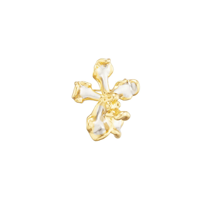 Risis Vanda Wee Kim Lian Orchid Brooch/Pendant (PG) - A golden five-petal flower charm with a glossy finish and irregular, wavy petal contours that give a sense of organic movement.