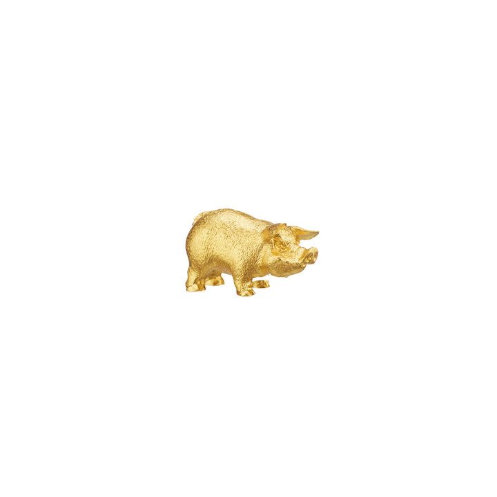 Risis Zodiac Pig Figurine - A golden figurine of a triceratops, textured and detailed, stands in profile.