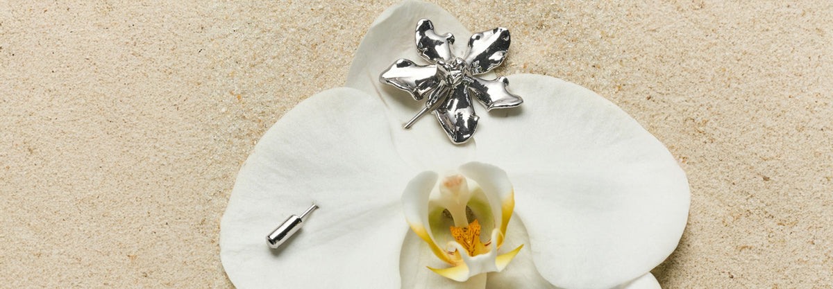 Natural Vanda Limbata Lapel Pin Encapsulated in Palladium
