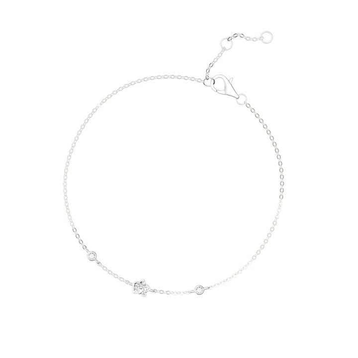 14K white gold bracelet with orchid flower charm on linked chain