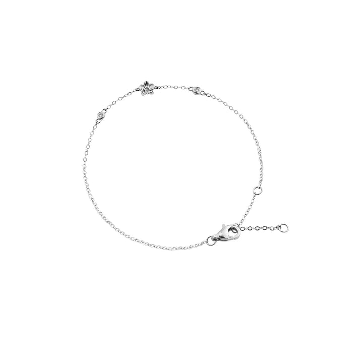 14K white gold bracelet with orchid flower charm on linked chain
