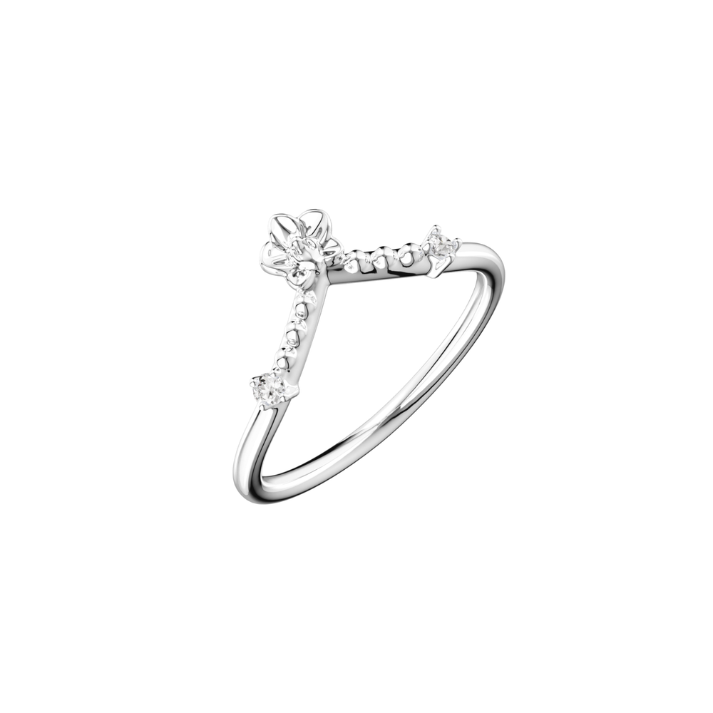 Diamond tiara ring in 14K solid white gold, curved band with ornate diamond cluster