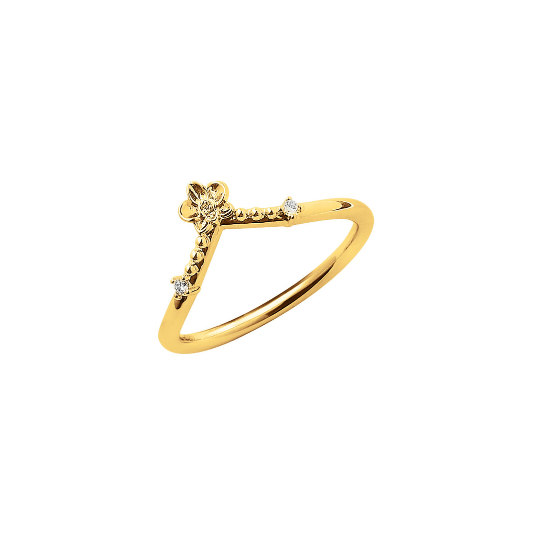 RISIS 14k yellow gold orchid bloom ring with diamond accents, open ring band style