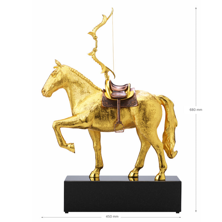 RISIS 24K Gold Horse Sculpture – AURION, Steed of Kings - encapsulated in 24K Swiss Gold on Granite base - dimension