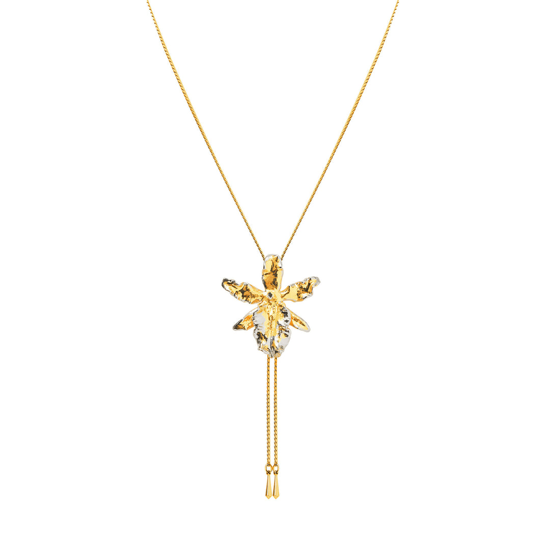 Natural Bapticidium Orchid Slider Necklace In Palladium & 24K Swiss Gold
