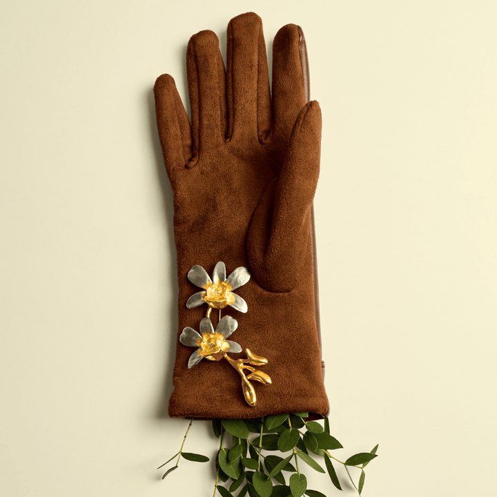 RISIS Dendrobium Dual-Bloom Orchid Brooch In Gold & Palladium, Natural Dendrobium Thong Chai Orchid On Vine Encapsulated in 24K Swiss Gold and Palladium