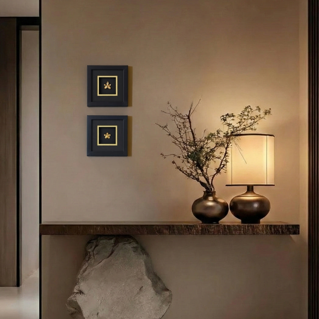 Doritaenopsis Summer Red Orchid Frame & Aeridovanda Vieng Ping Orchid Frame II, Encapsulated in 24K Swiss Gold in designer frame