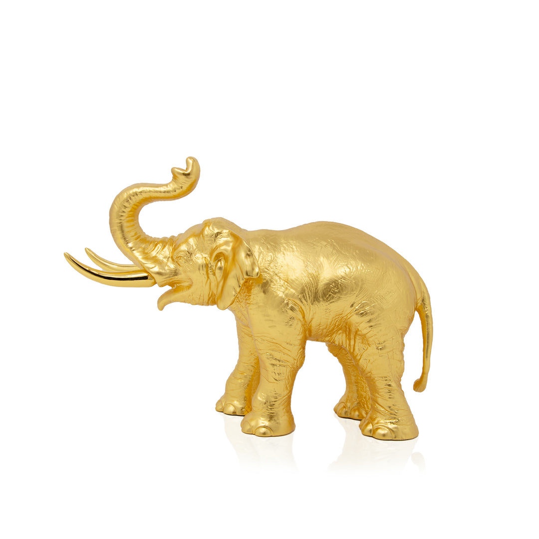 Jubilant Elephant Sculpture Encapsulated in 24K Swiss Gold