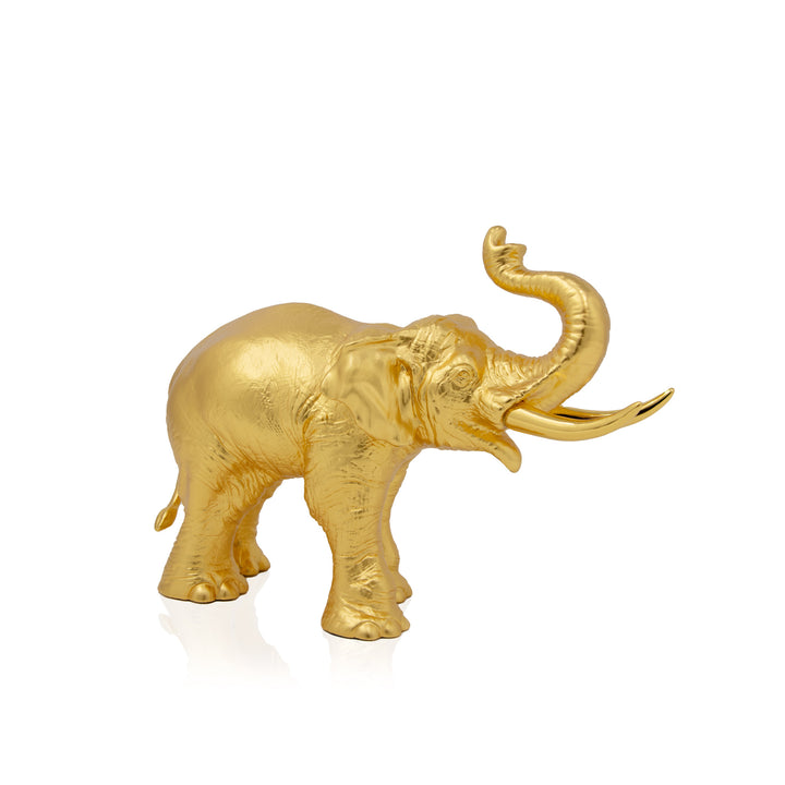 Jubilant Elephant Sculpture Encapsulated in 24K Swiss Gold