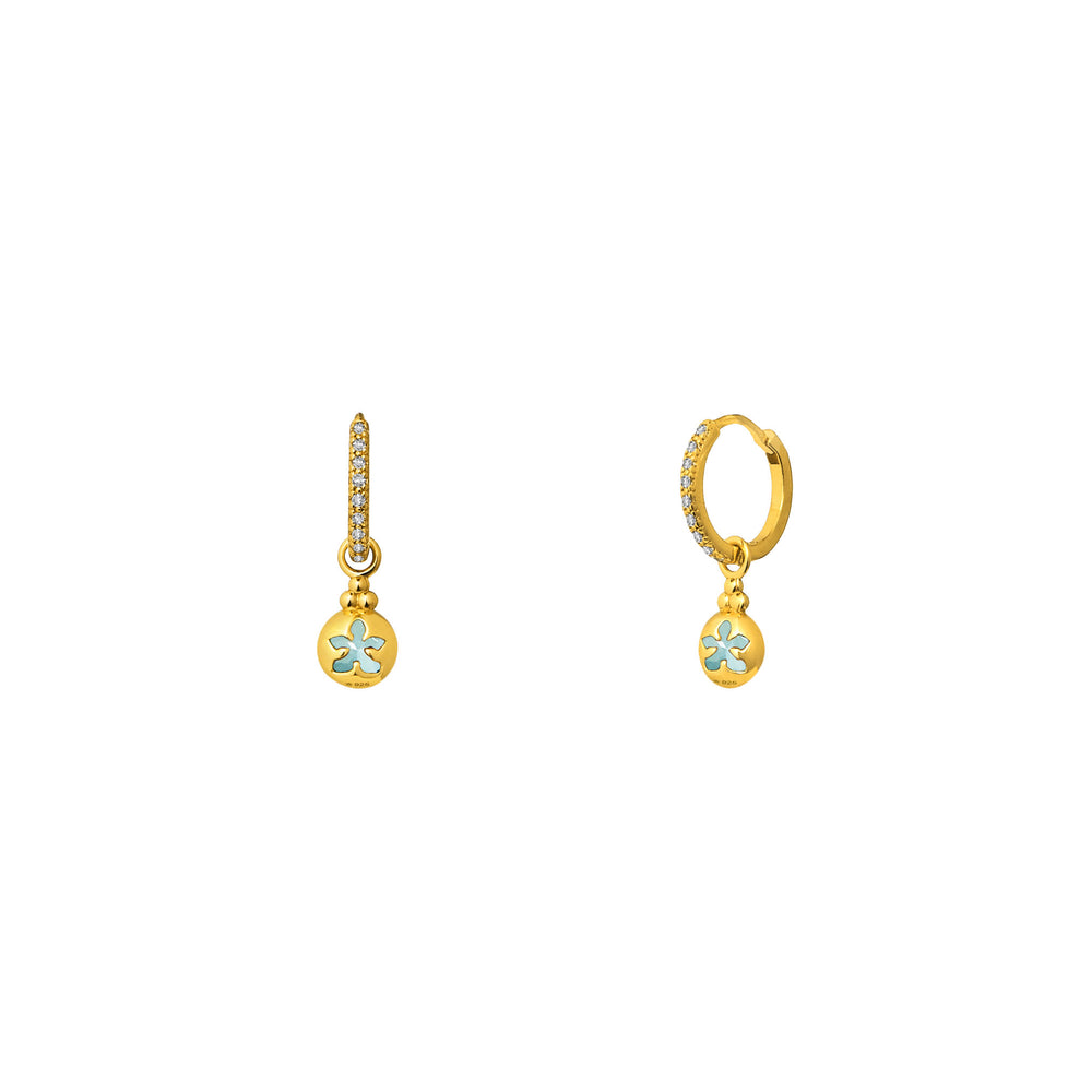 RISIS You’re a Gem Earrings In Gold with Aquamarine (March), 925 Sterling Silver encapsulated in 18K Gold with Aquamarine and White Topaz