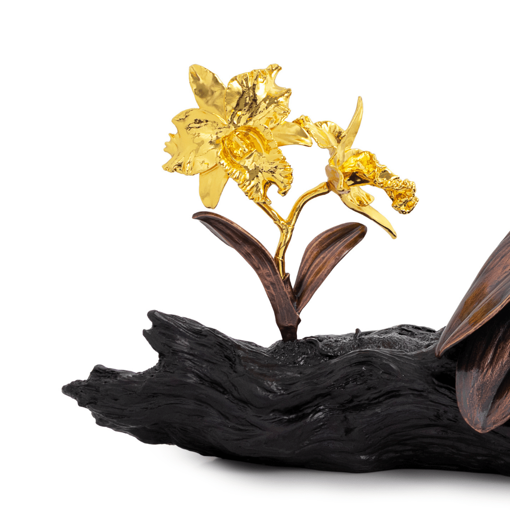 Natural Cattleya Prospector Orchid Encapsulated in 24K Swiss Gold and Palladium