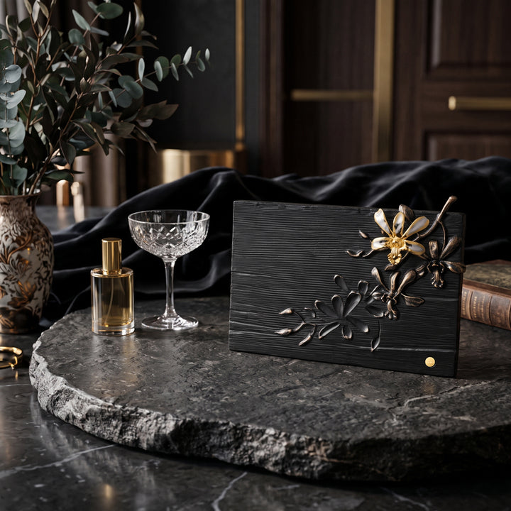 RISIS Orchid Decor Panel in 24K Swiss Gold and Palladium on a Black Decor