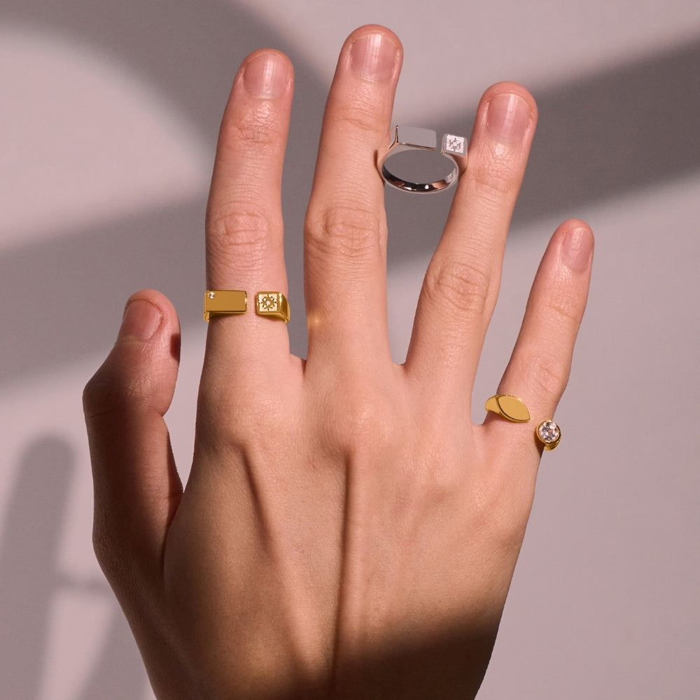 RISIS Peranakan Marquise Ring in Gold with White Topaz