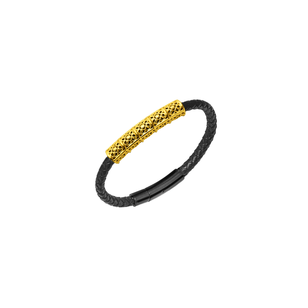 RISIS Peranakan Relic - Lattices Leather Small Bracelet, 925 Sterling Silver encapsulated in 24K Swiss Gold
